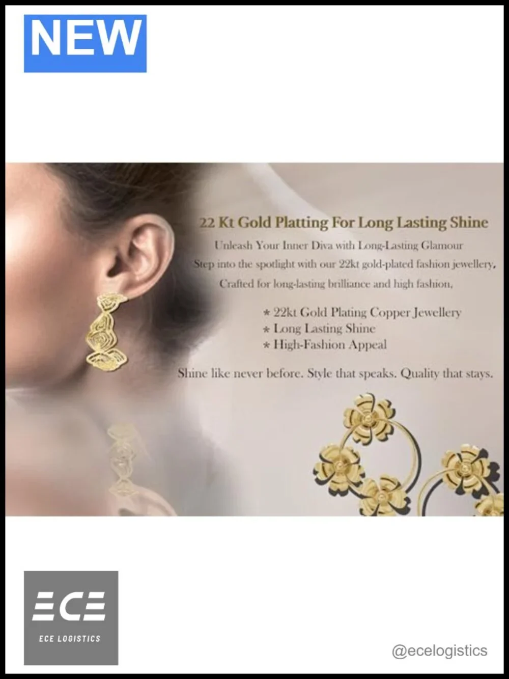 Gold Plated Hoop Earrings Lightweight Alloy 2.52 In Everyday Gift